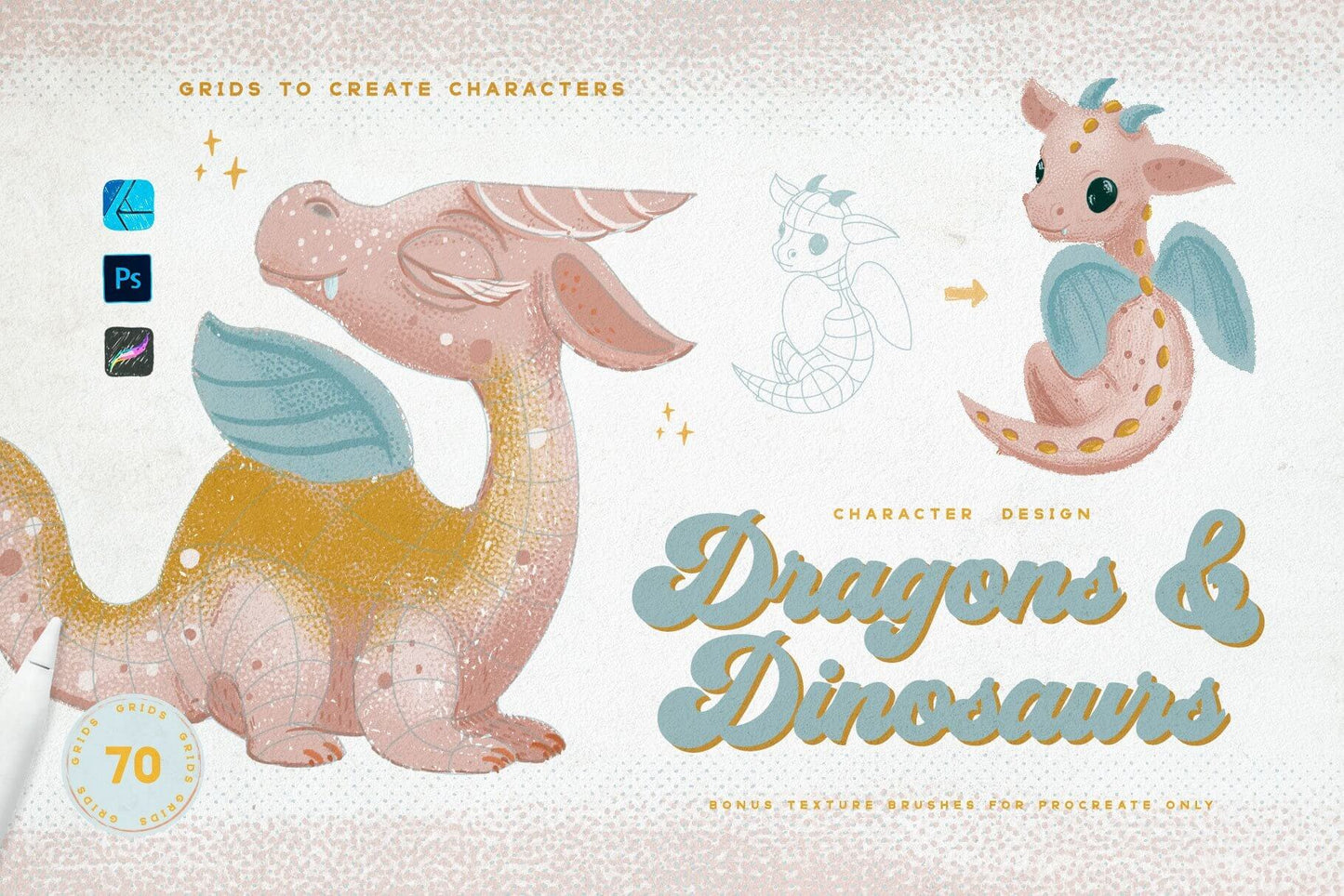 Dragons & Dinosaurs Grids for Procreate, Photoshop